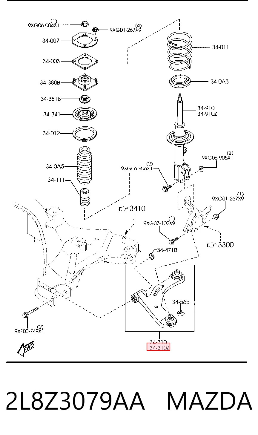 2L8Z3079AA Mazda Поперечний важіль
