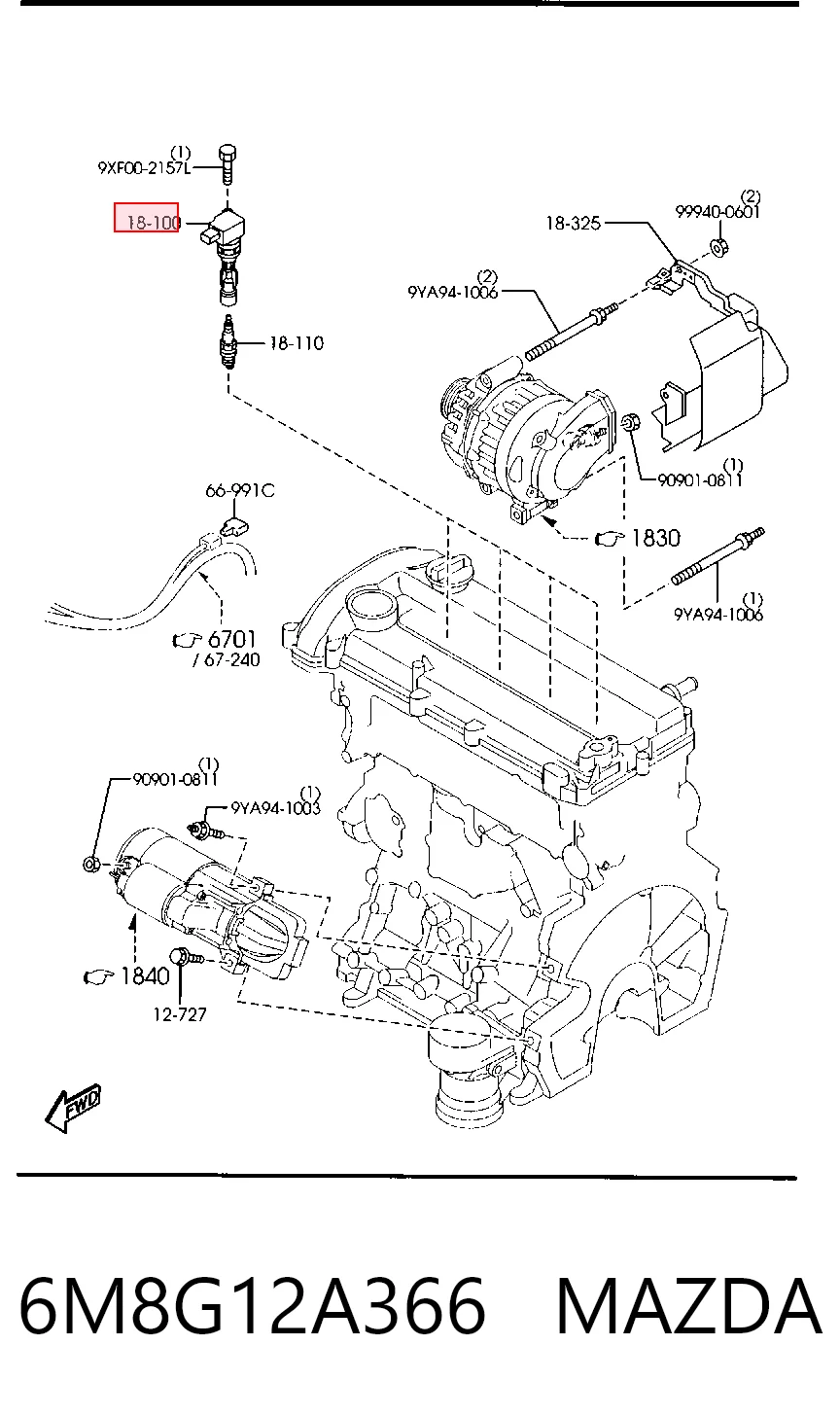 6M8G12A366 Mazda Котушка запалювання