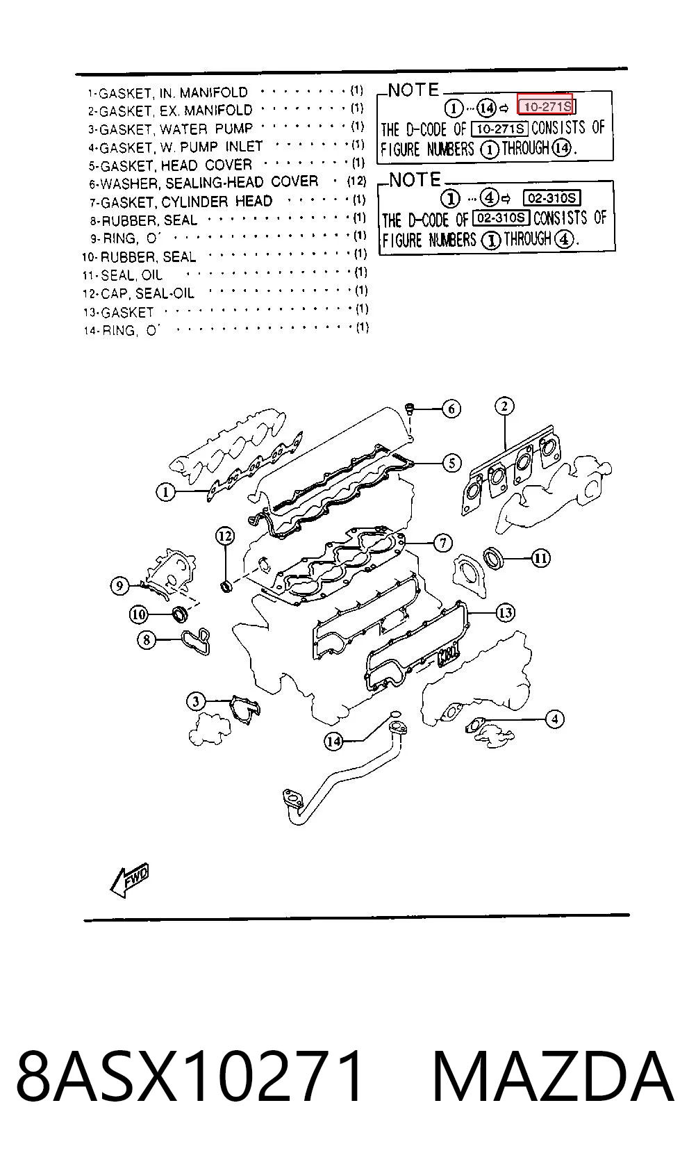 8ASX10271 Mazda Набір прокладок двигуна