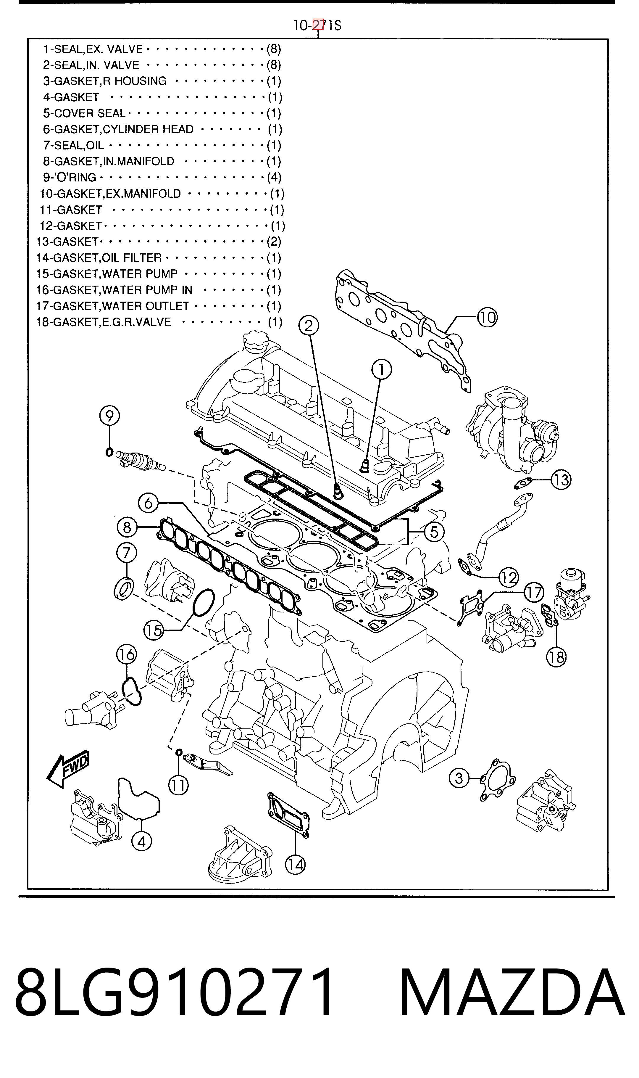 8LG910271 Mazda Набір прокладок двигуна