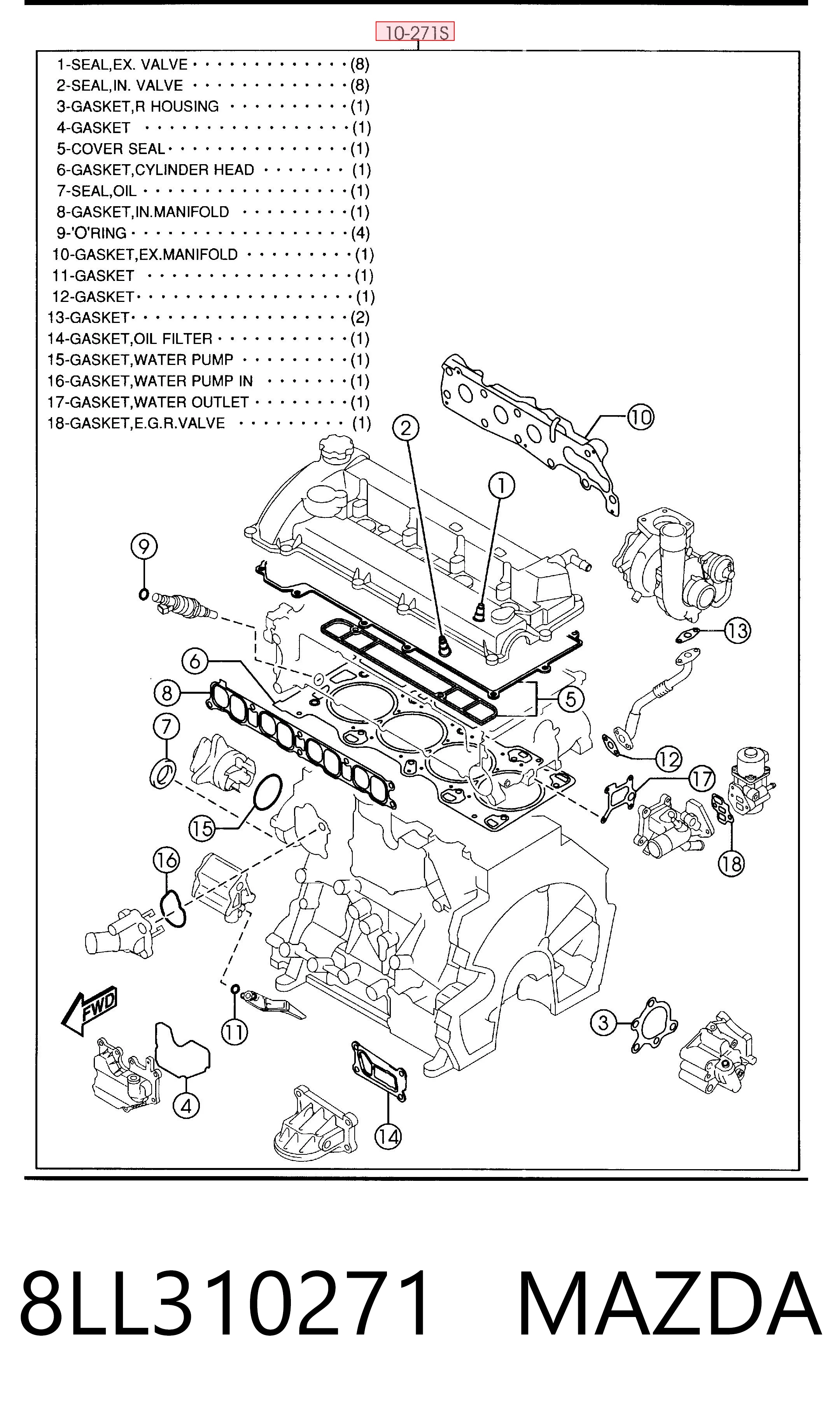 8LL310271 Mazda Набір прокладок двигуна