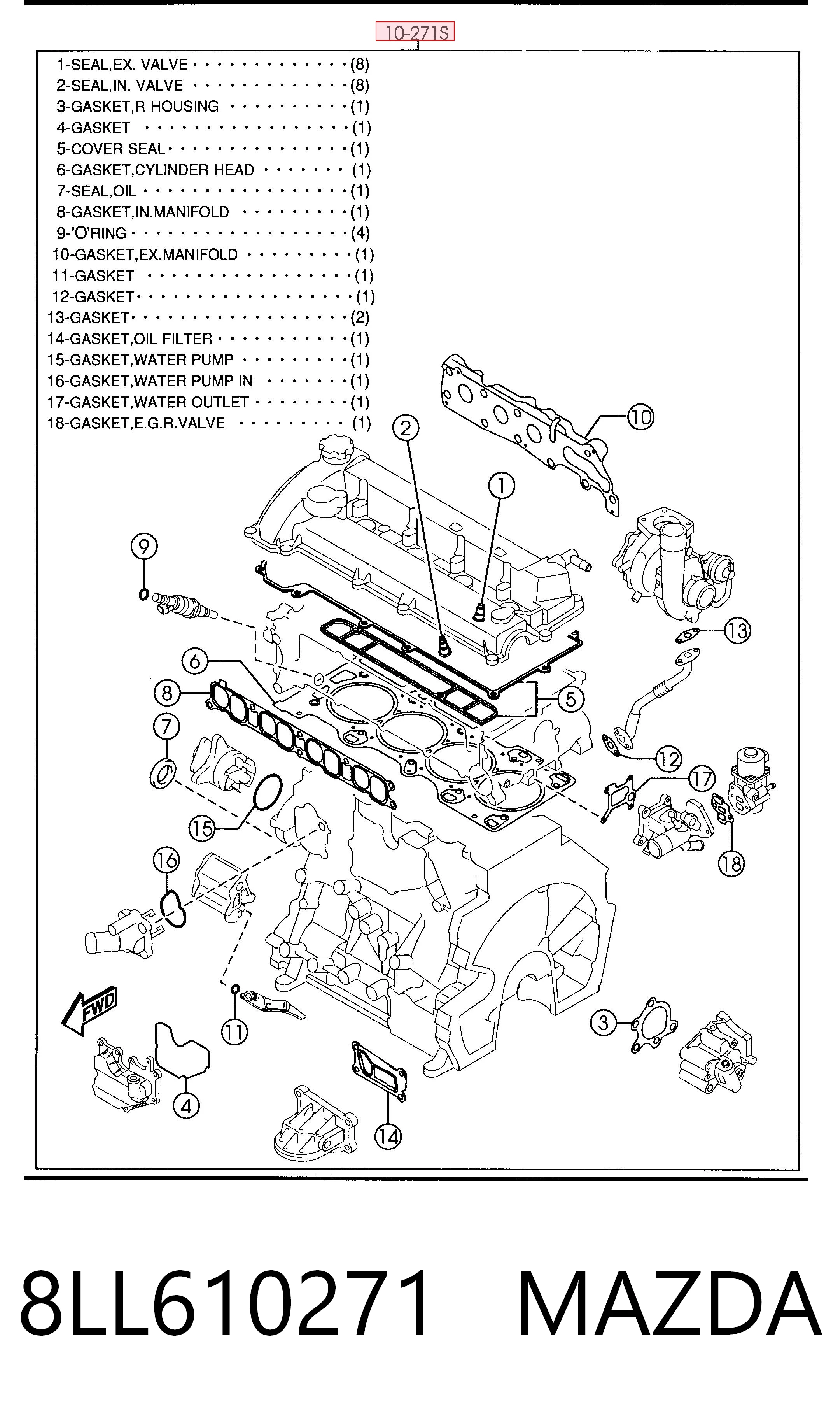 8LL610271 Mazda Набір прокладок двигуна