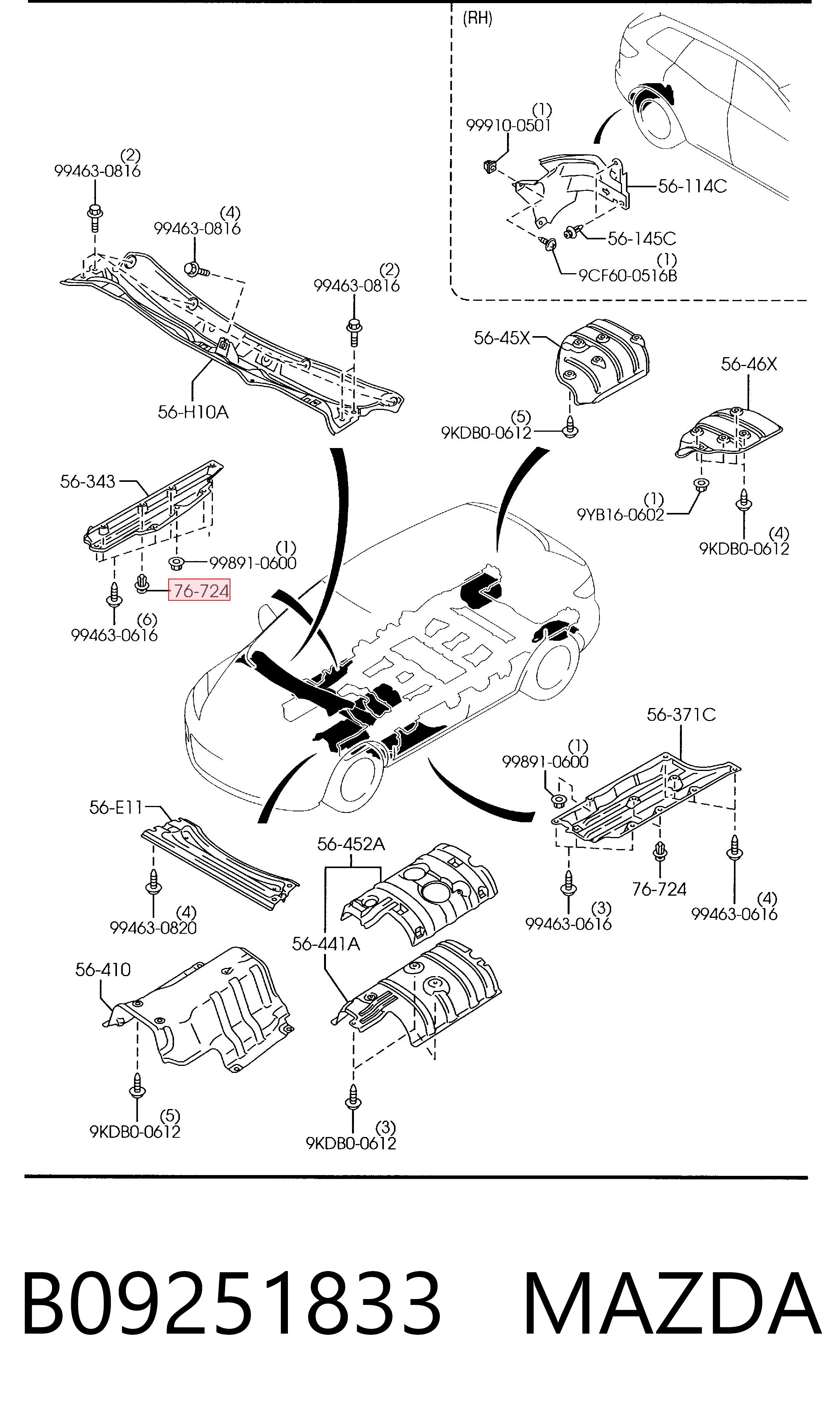 B09251833 Mazda Пістон (кліп) кріплення підкрилки переднього крила