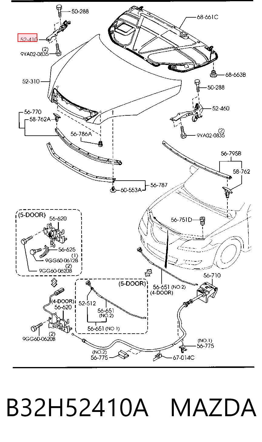 B32H52410A Mazda Завіс капота, правий