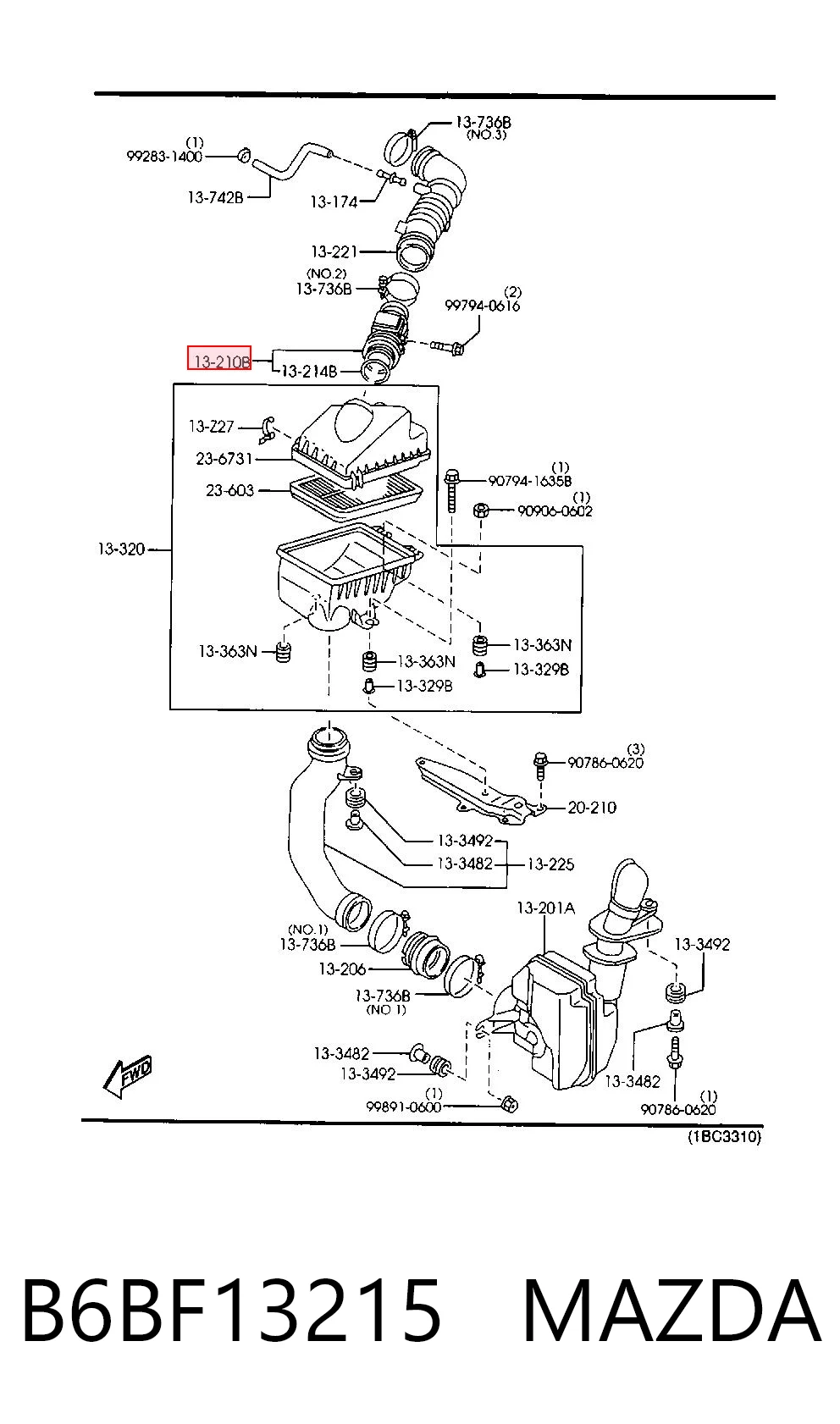 B6BF13215 Mazda Датчик витрати повітря