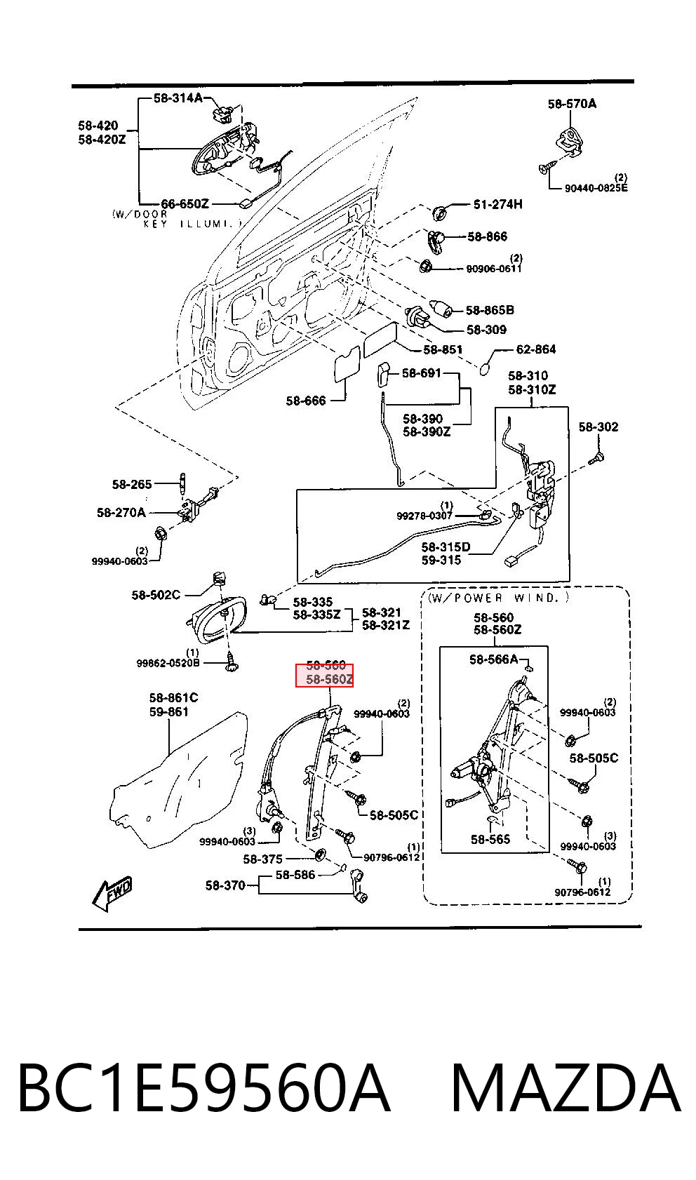 Підйомник механічний вітрового скла на Mazda 323 F V BA
