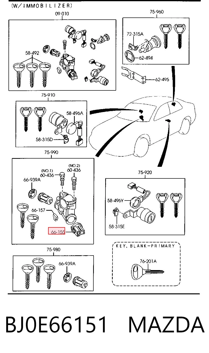 BJ0E66151 Mazda Контактна група замка