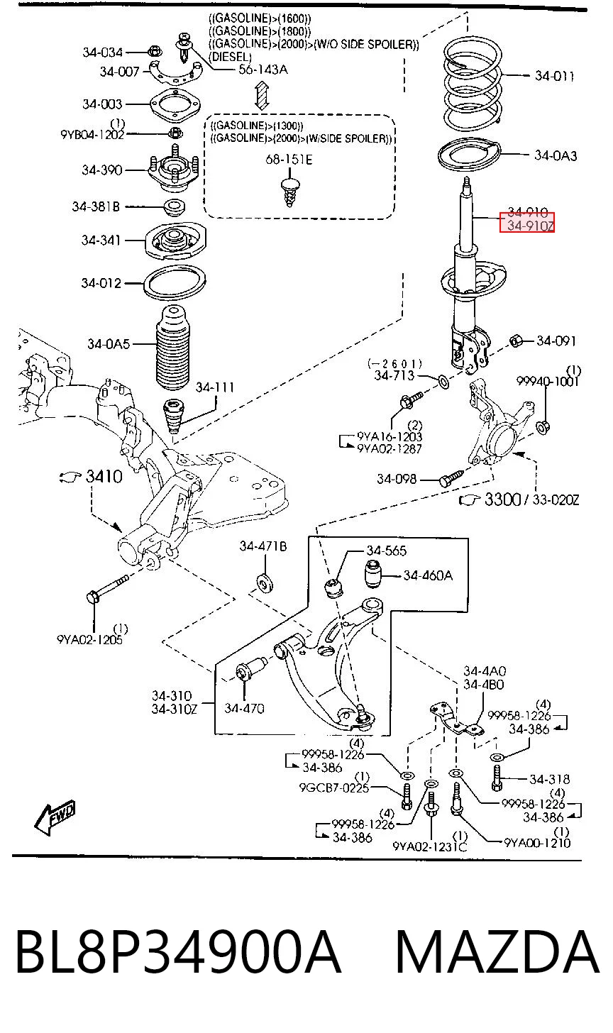 Стойка амортизатора передняя Mazda Premacy мінівен (CP) (1999 - 2005) ціна, від 41.45 USD