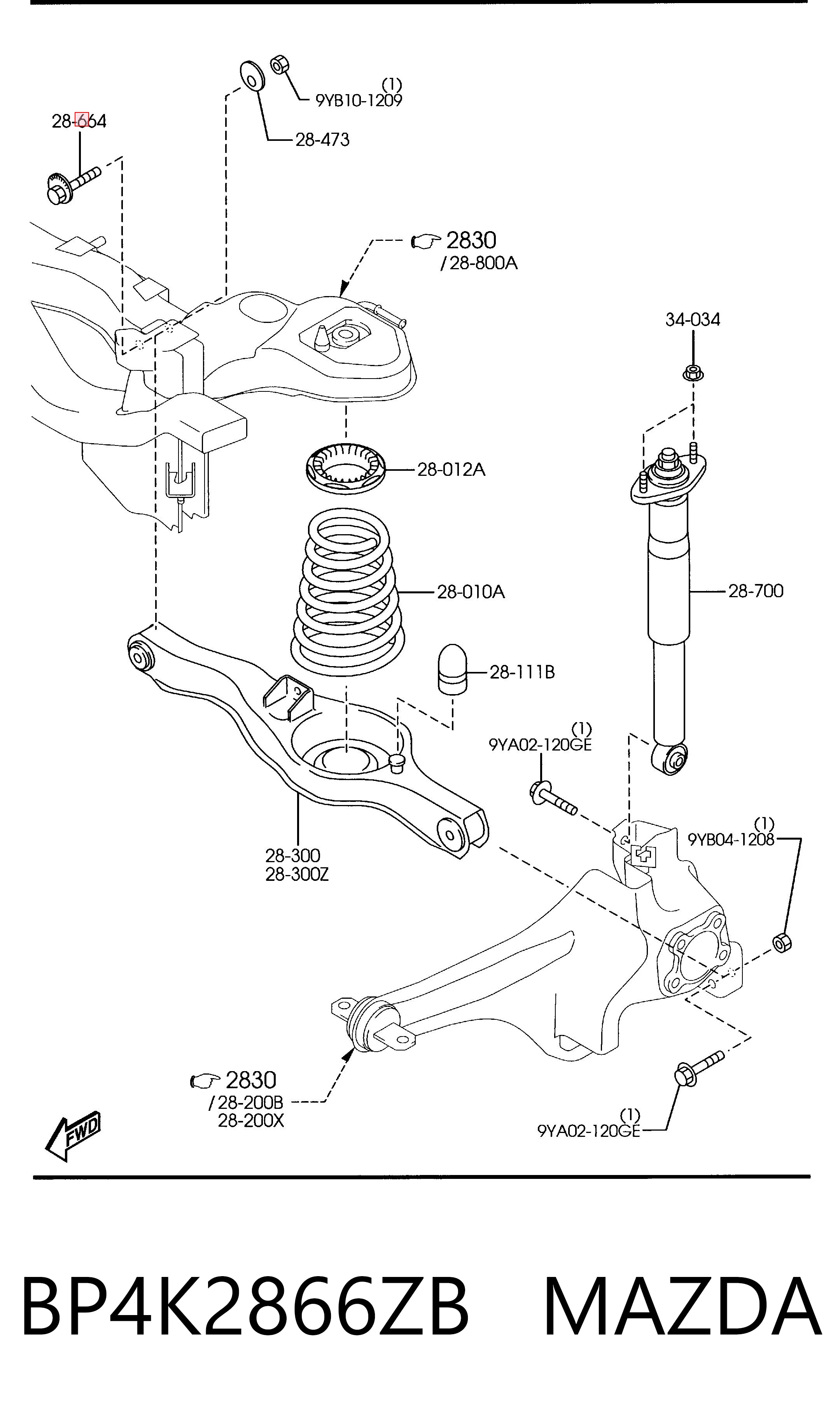 BP4K2866ZB Mazda Болт кріплення заднього нижнього важеля, внутрішній