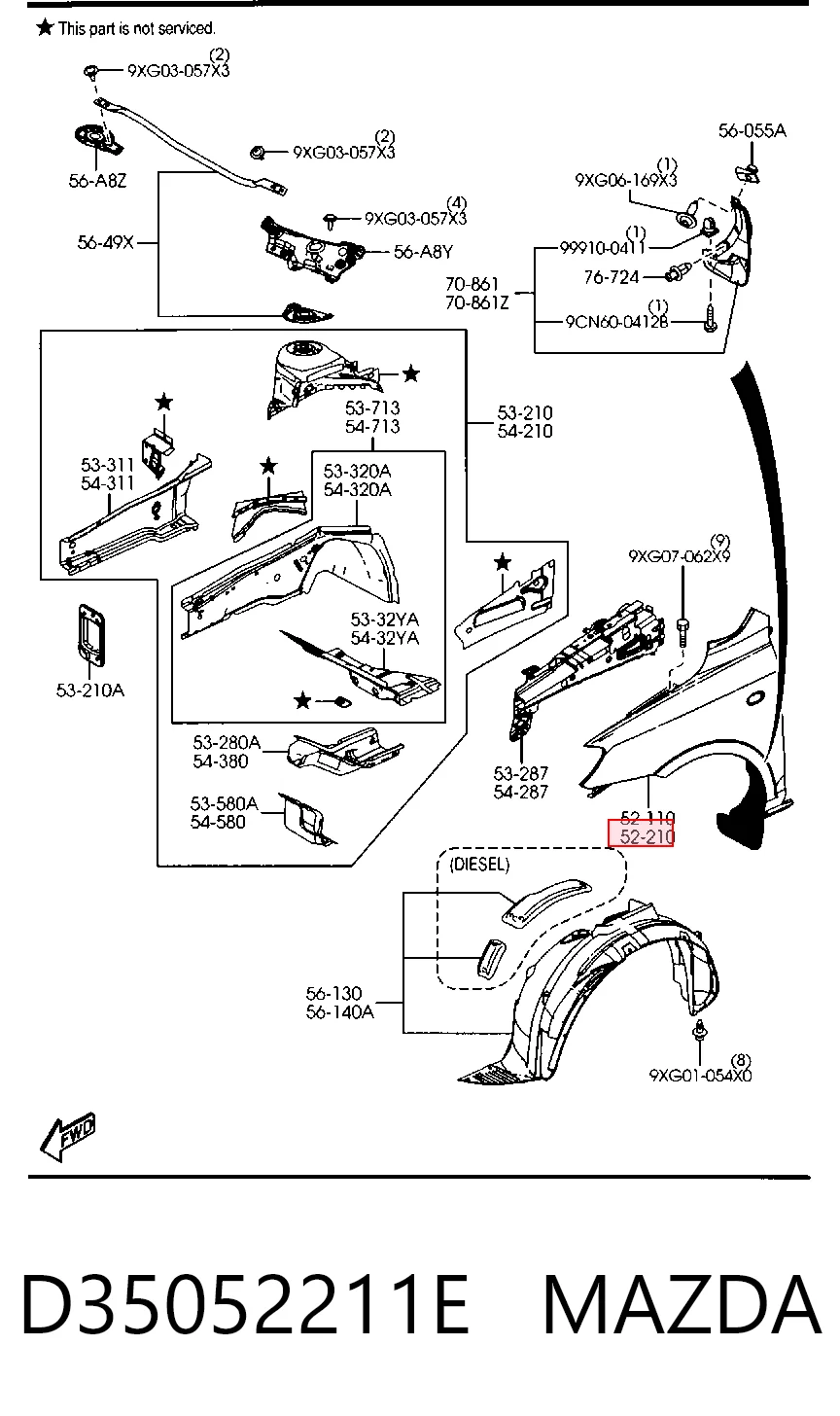 Переднє ліве крило на Mazda 2 I DY