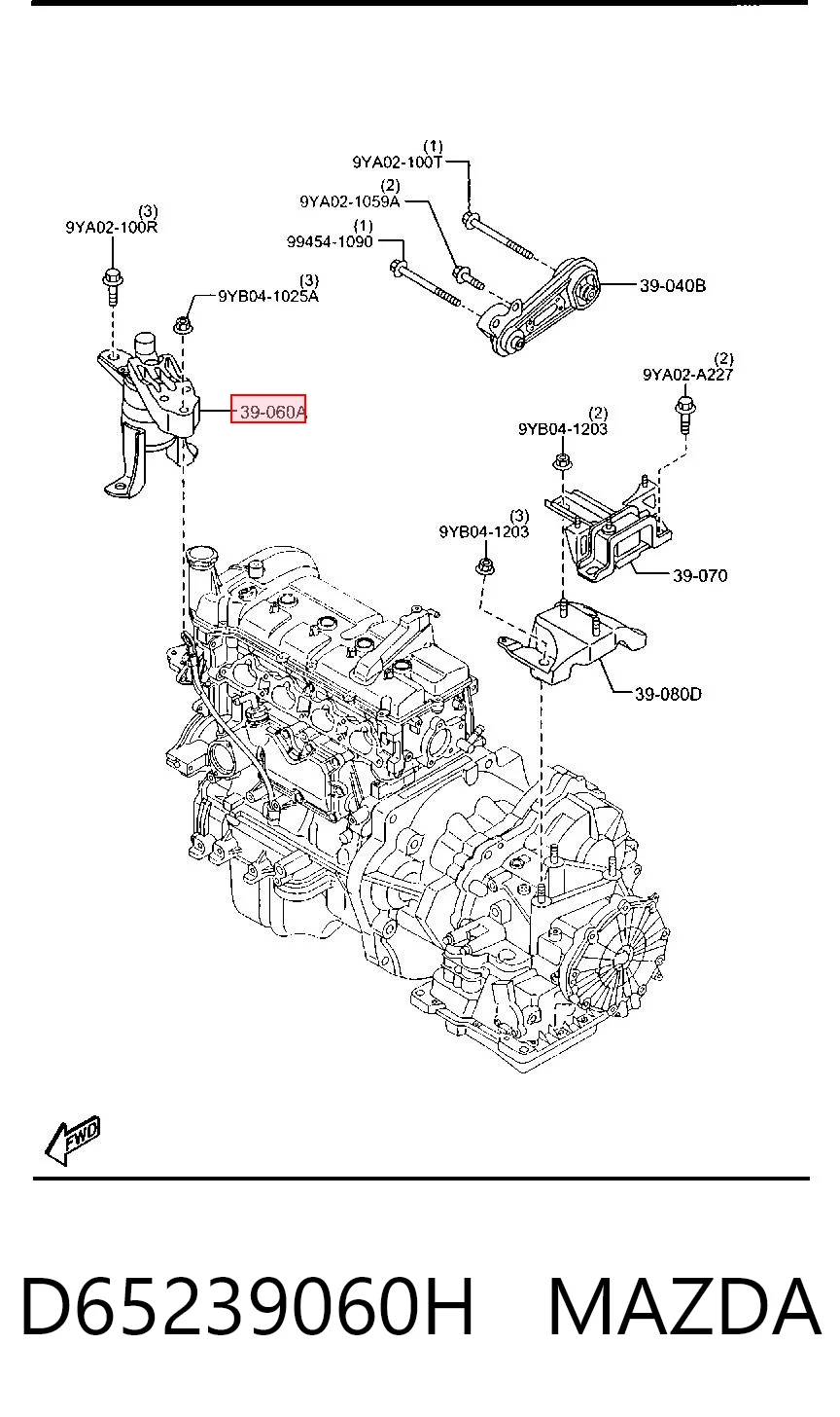 D65239060H Mazda Права подушка мотора