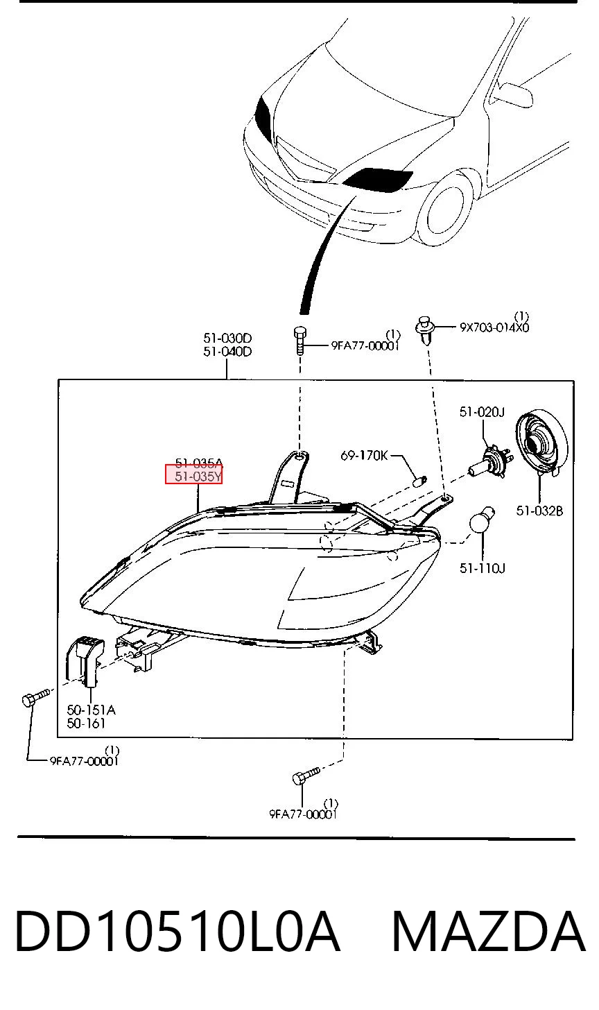 Фара ліва Mazda 2 1 DY