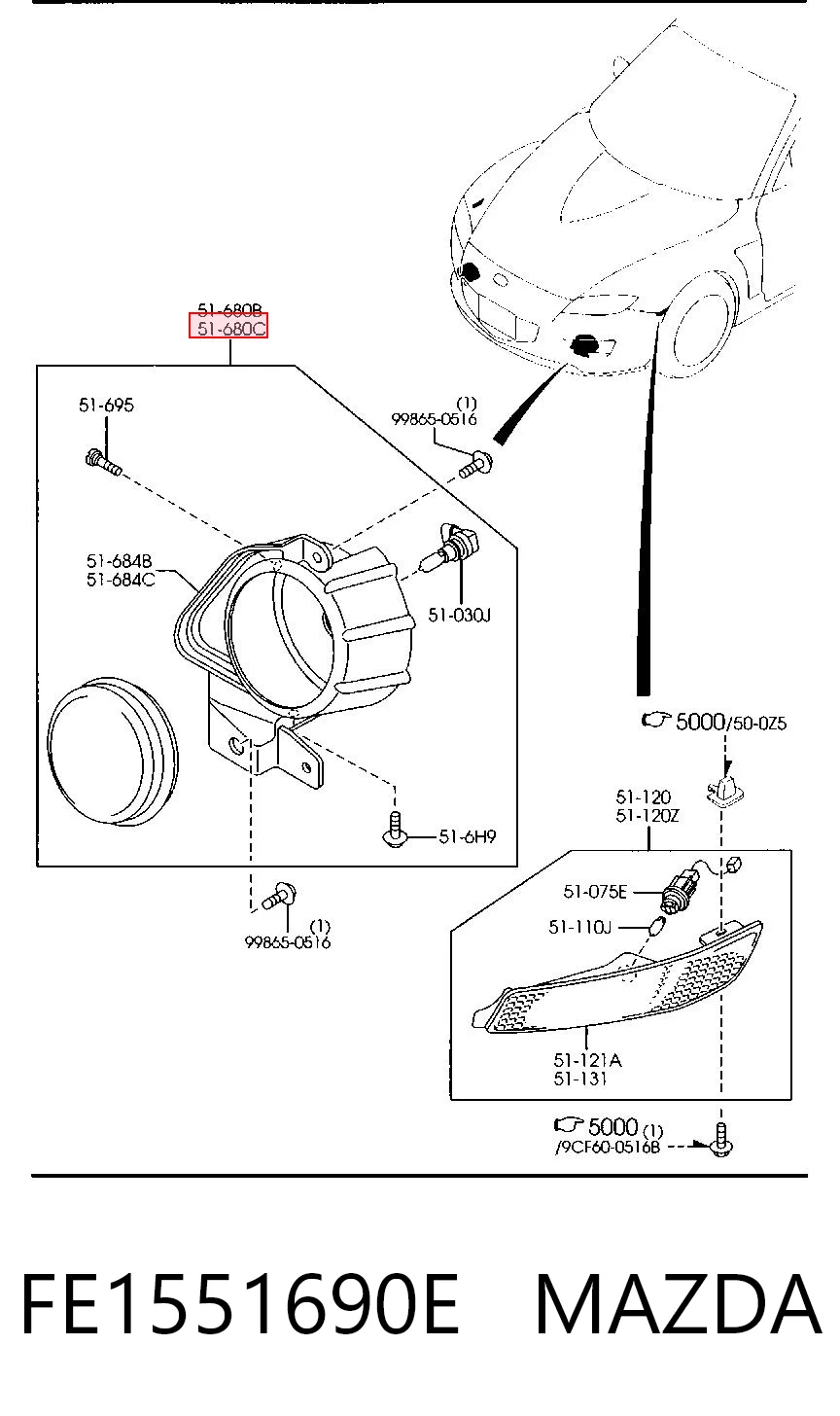 Фара протитуманна, ліва Mazda RX-8 SE