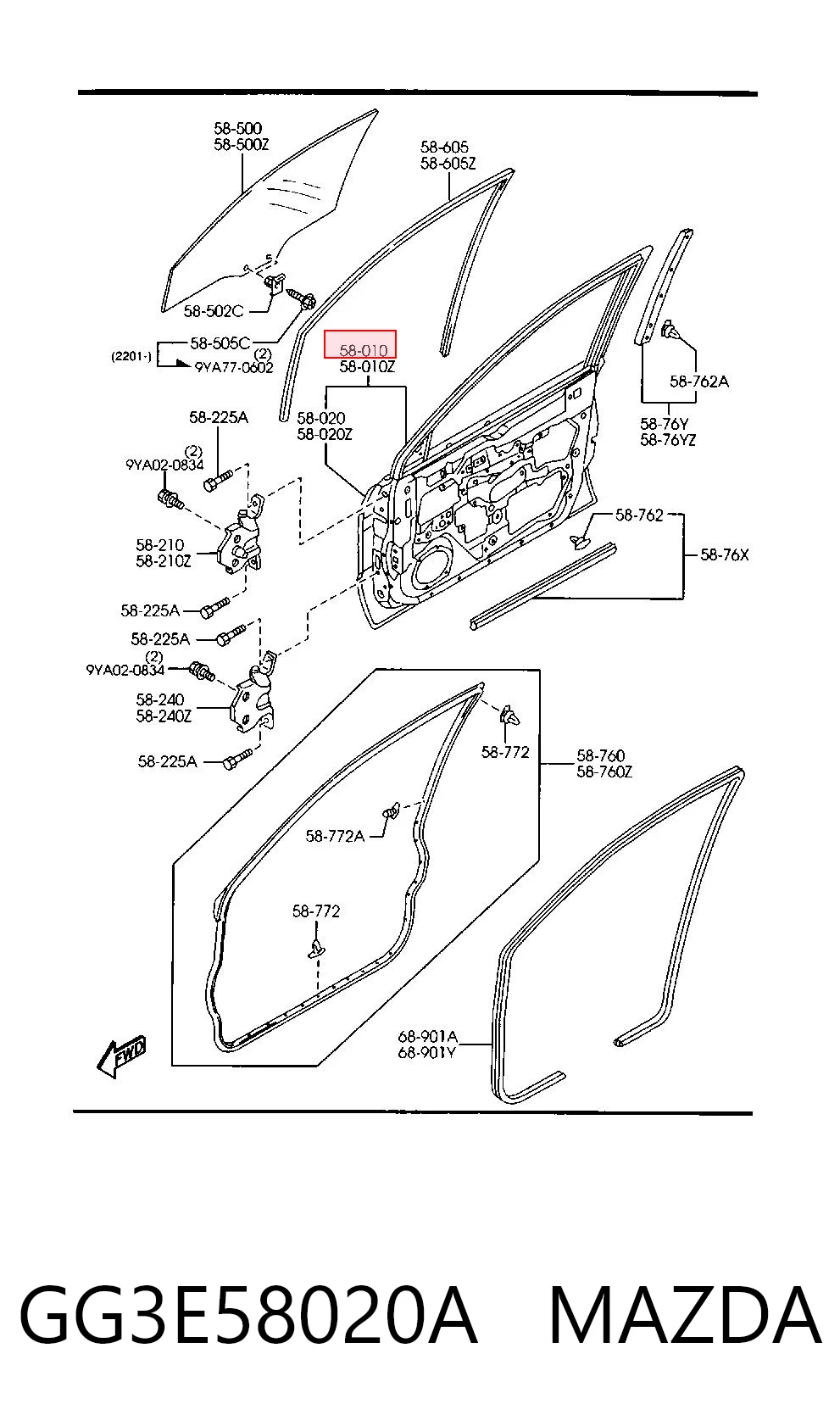 Пасажирські передні двері на Mazda 626 V GF