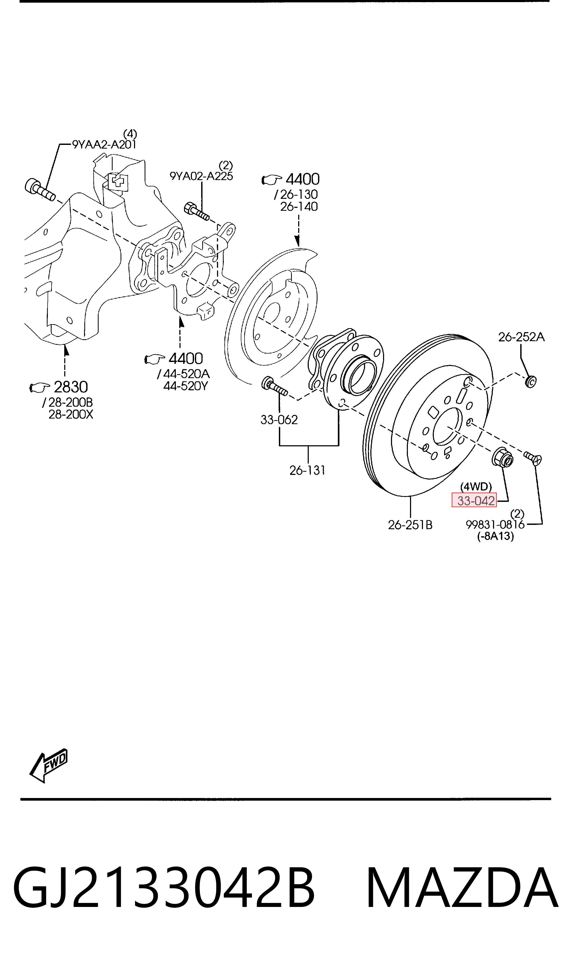 GJ2133042B Mazda Гайка маточини передньої