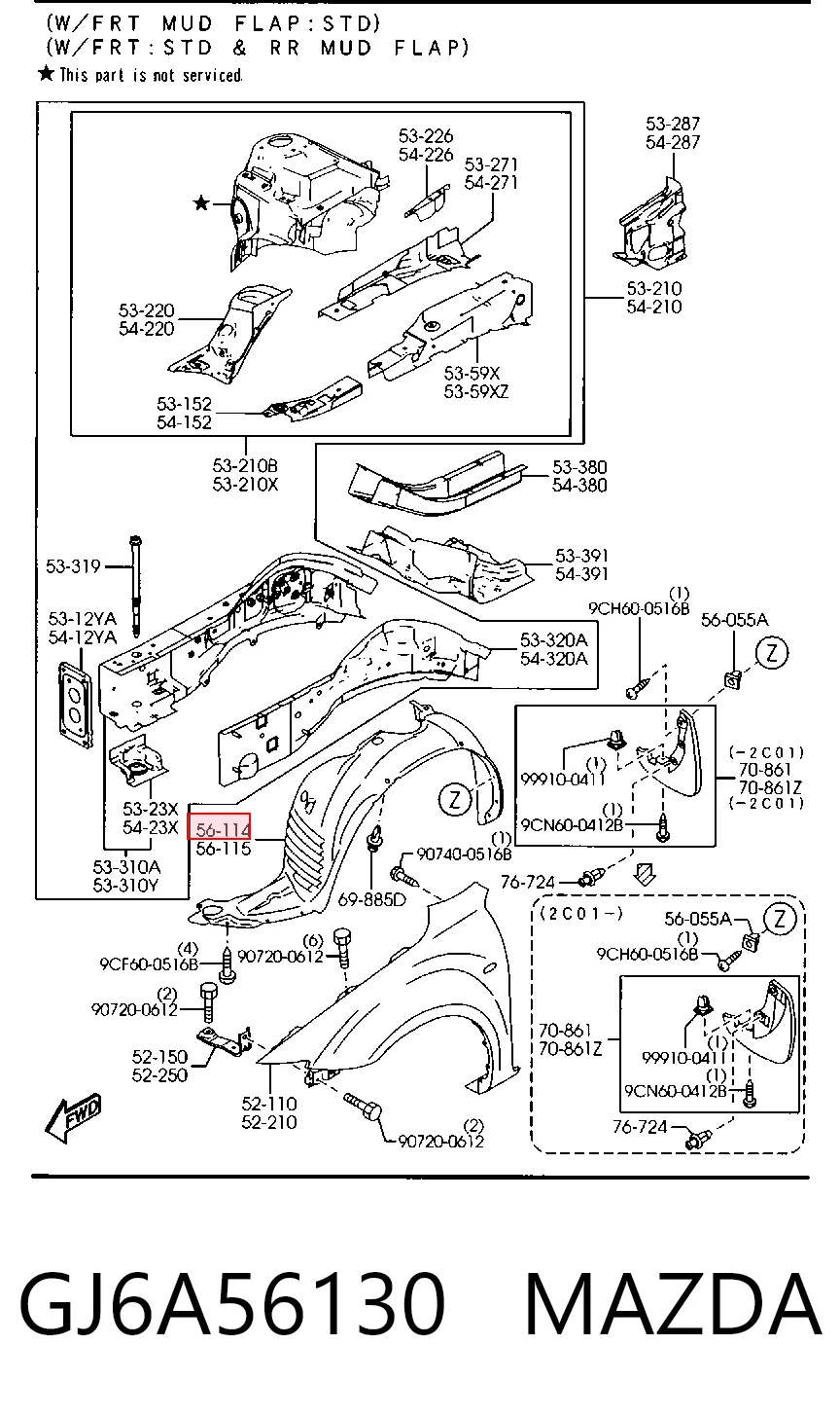 GJ6A56130 Mazda Підкрилок переднього крила, правий