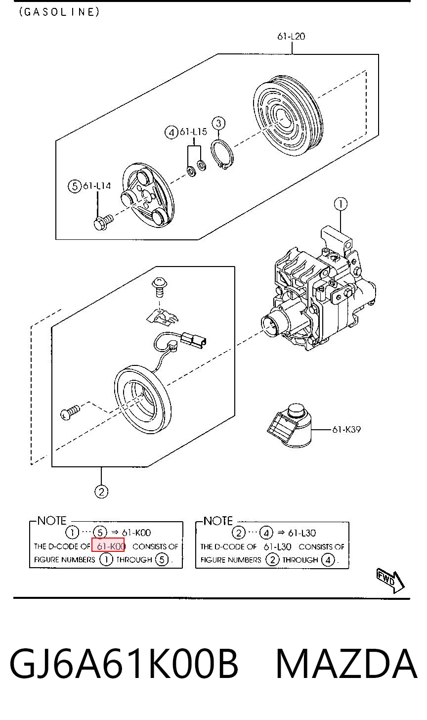 GJ6A61K00B Mazda Компресор холодоагенту