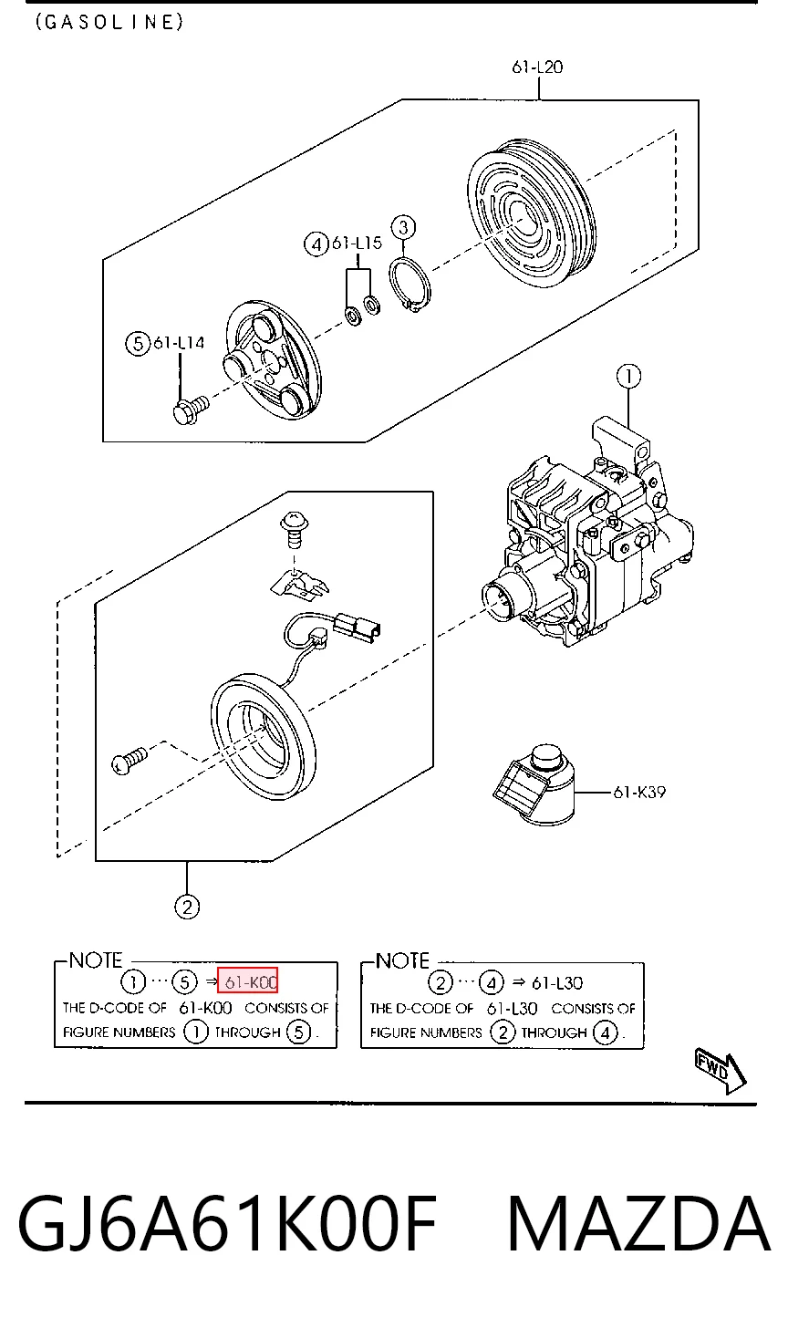 GJ6A61K00F Mazda Компресор холодоагенту