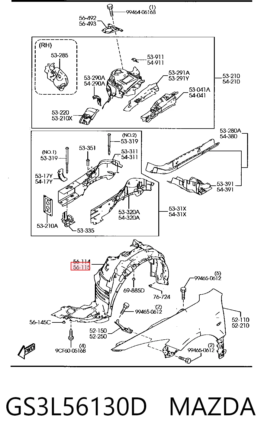 GS3L56130D Mazda Підкрилок переднього крила, лівий