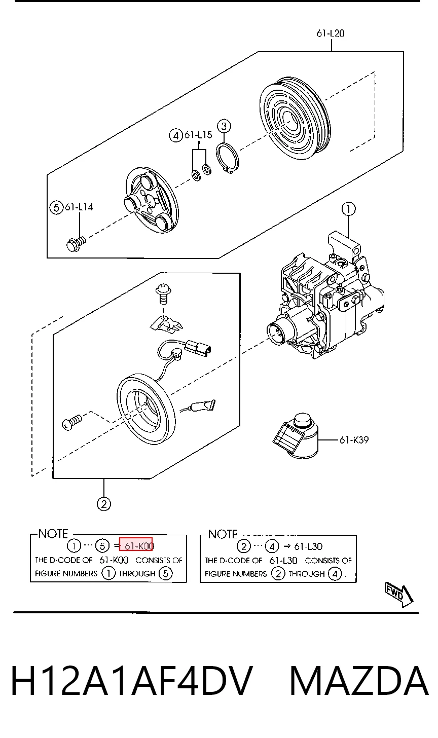 H12A1AF4DV Mazda Компресор холодоагенту