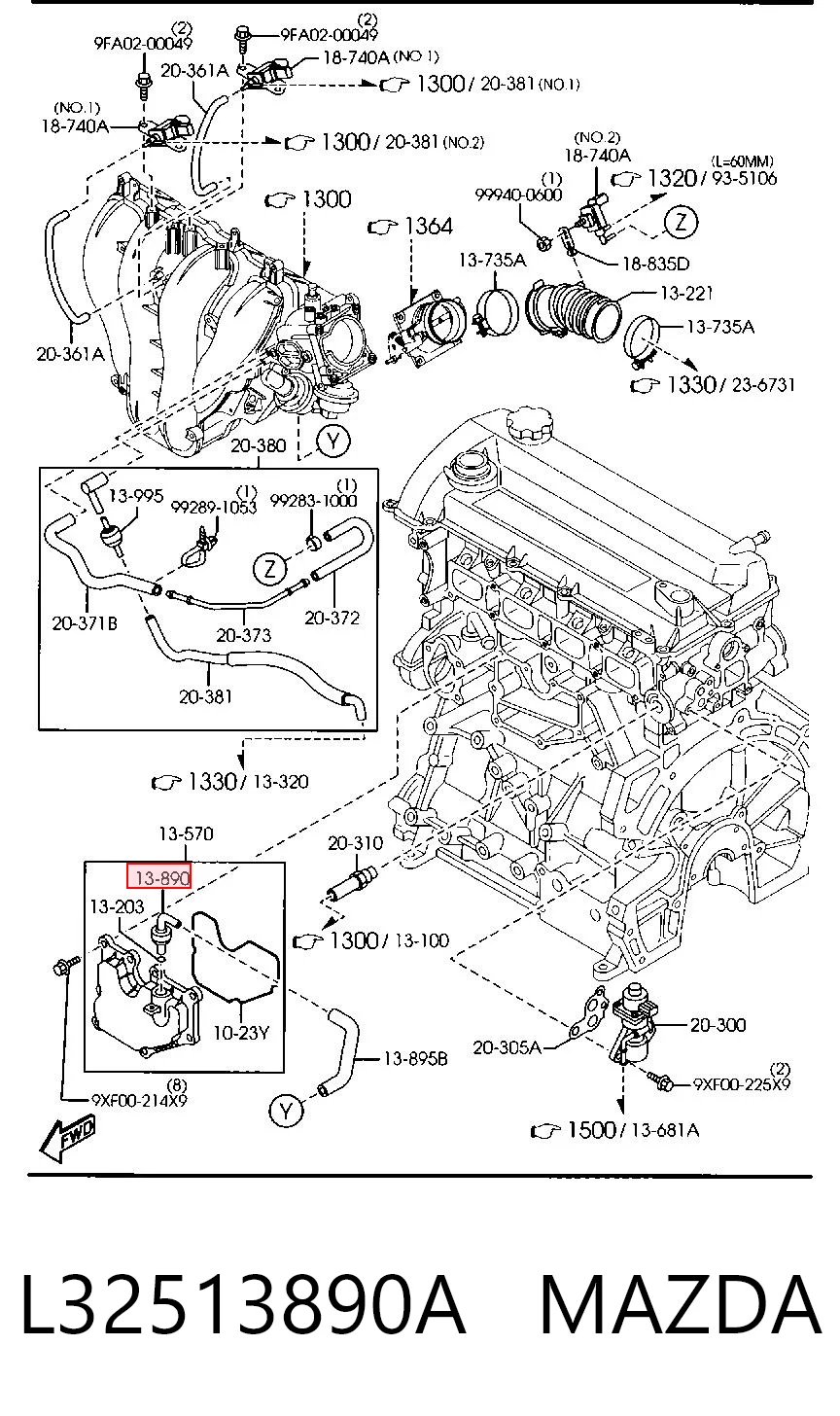 L32513890A Mazda Клапан PCV (вентиляції картерних газів)