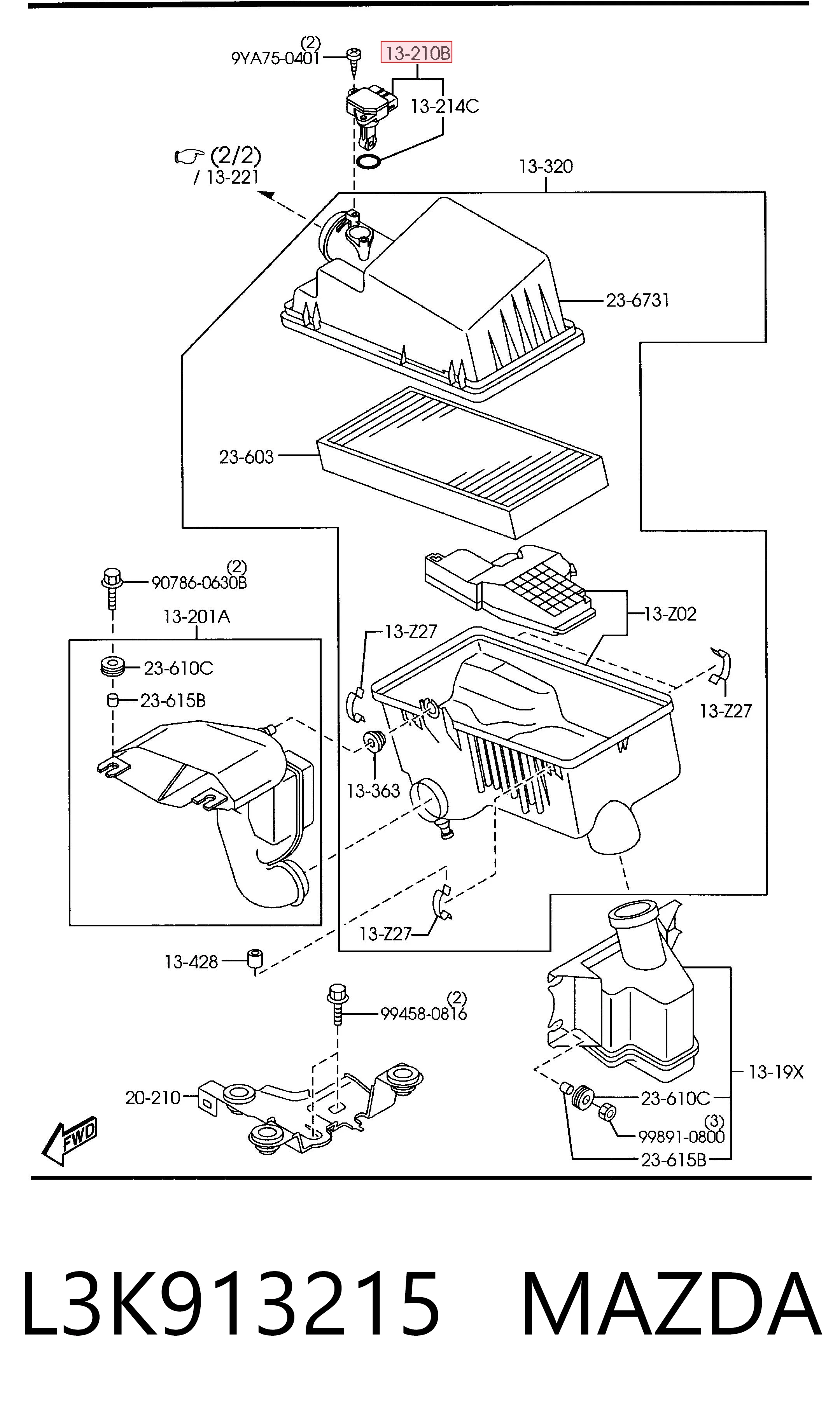 L3K913215 Mazda Датчик витрати повітря
