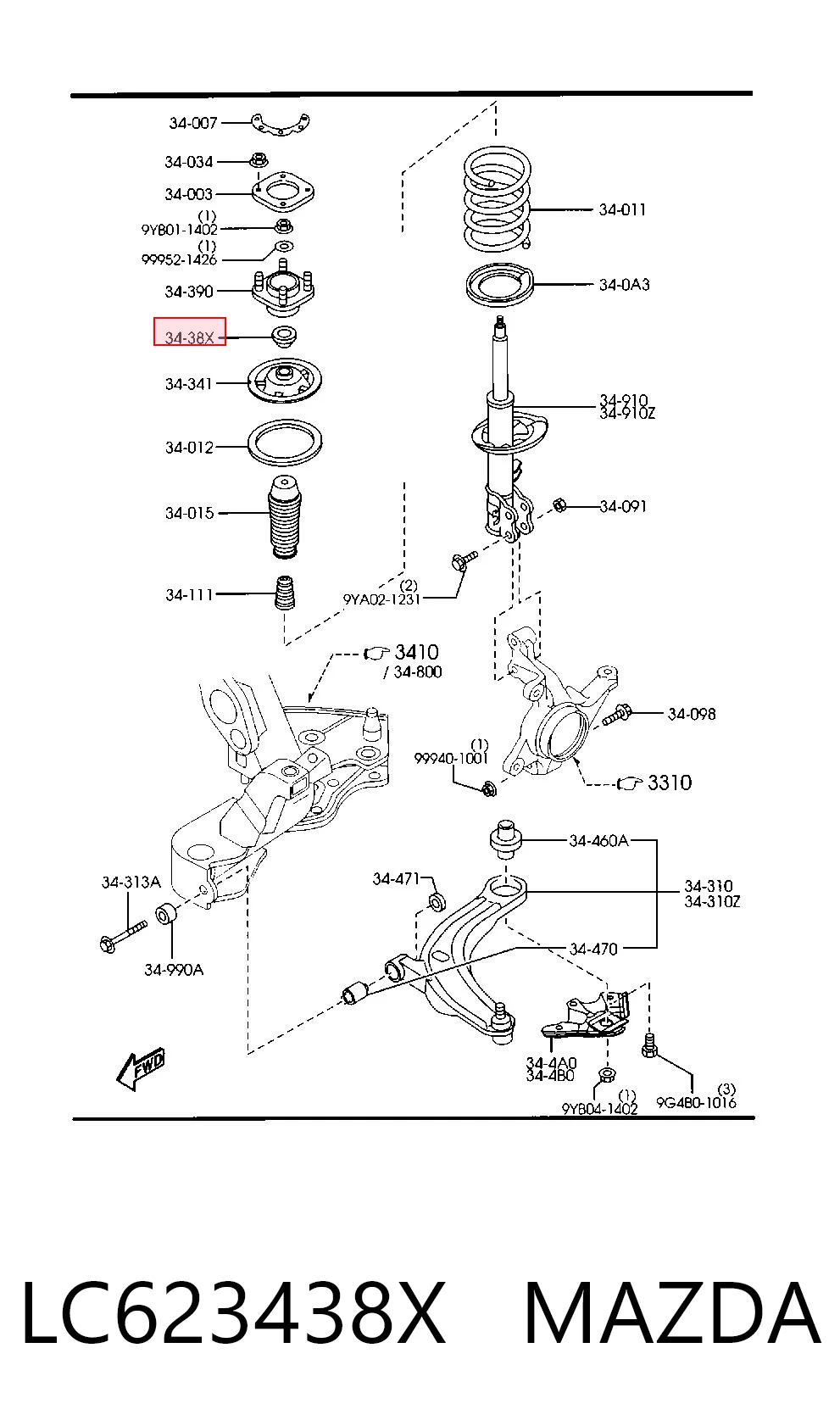 Підшипник опорний амортизатора, переднього Ford LC623438X ціна, від 4.27 USD