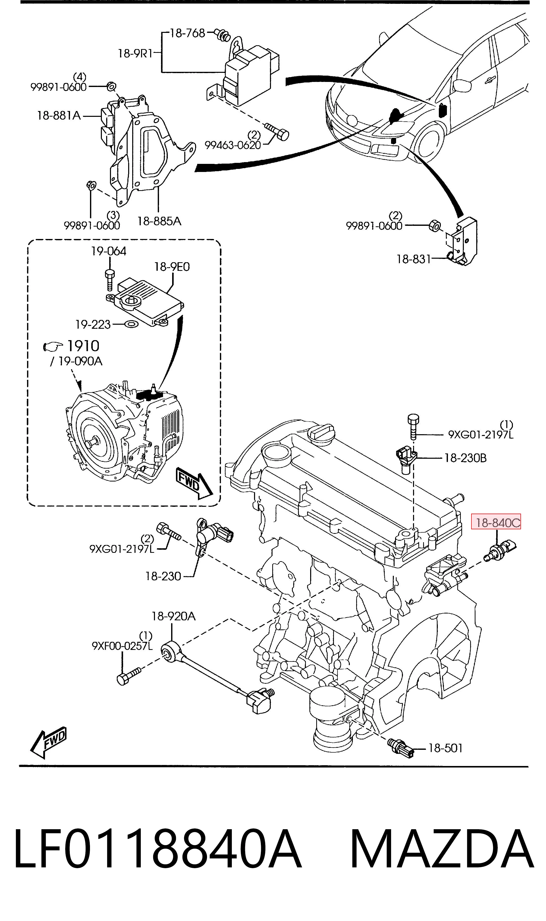 LF0118840A Mazda Покажчик температури охолоджуючої рідини