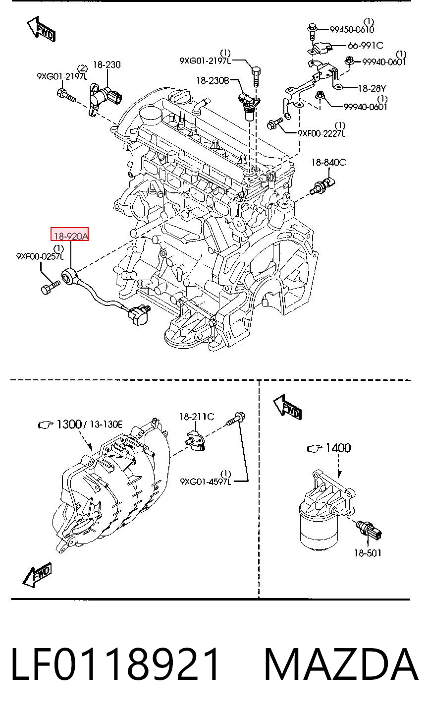 LF0118921 Mazda Датчик детонації