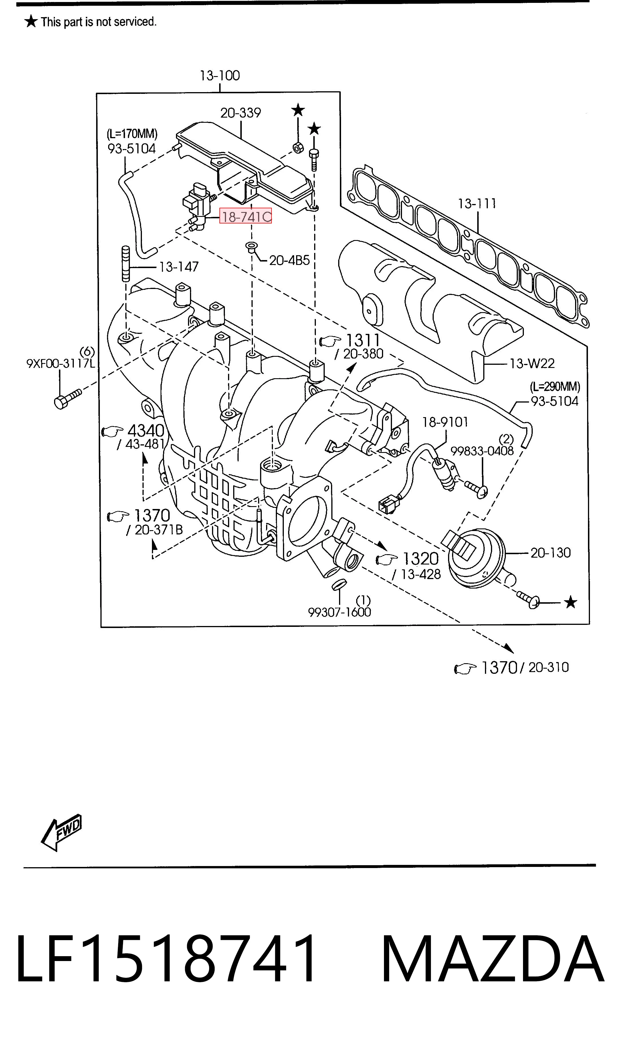 LF1518741 Mazda Клапан соленоїд регулювання заслонки EGR