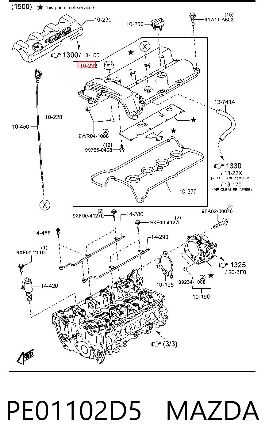 PE01102D5 Mazda Прокладка клапанної кришки двигуна, верхня