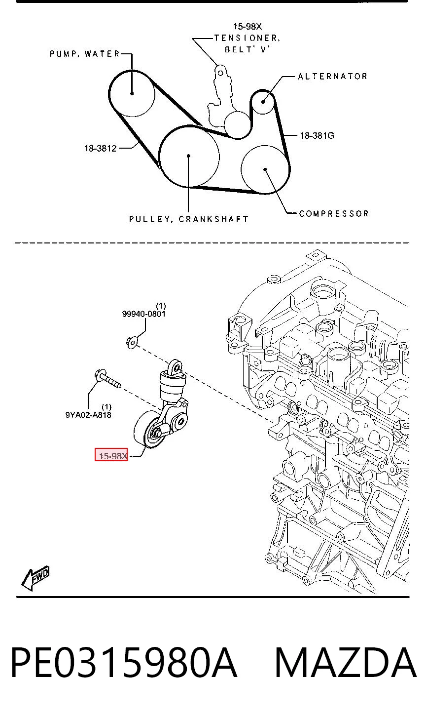 PE0315980A Mazda Натяжна планка поліклинового ременя