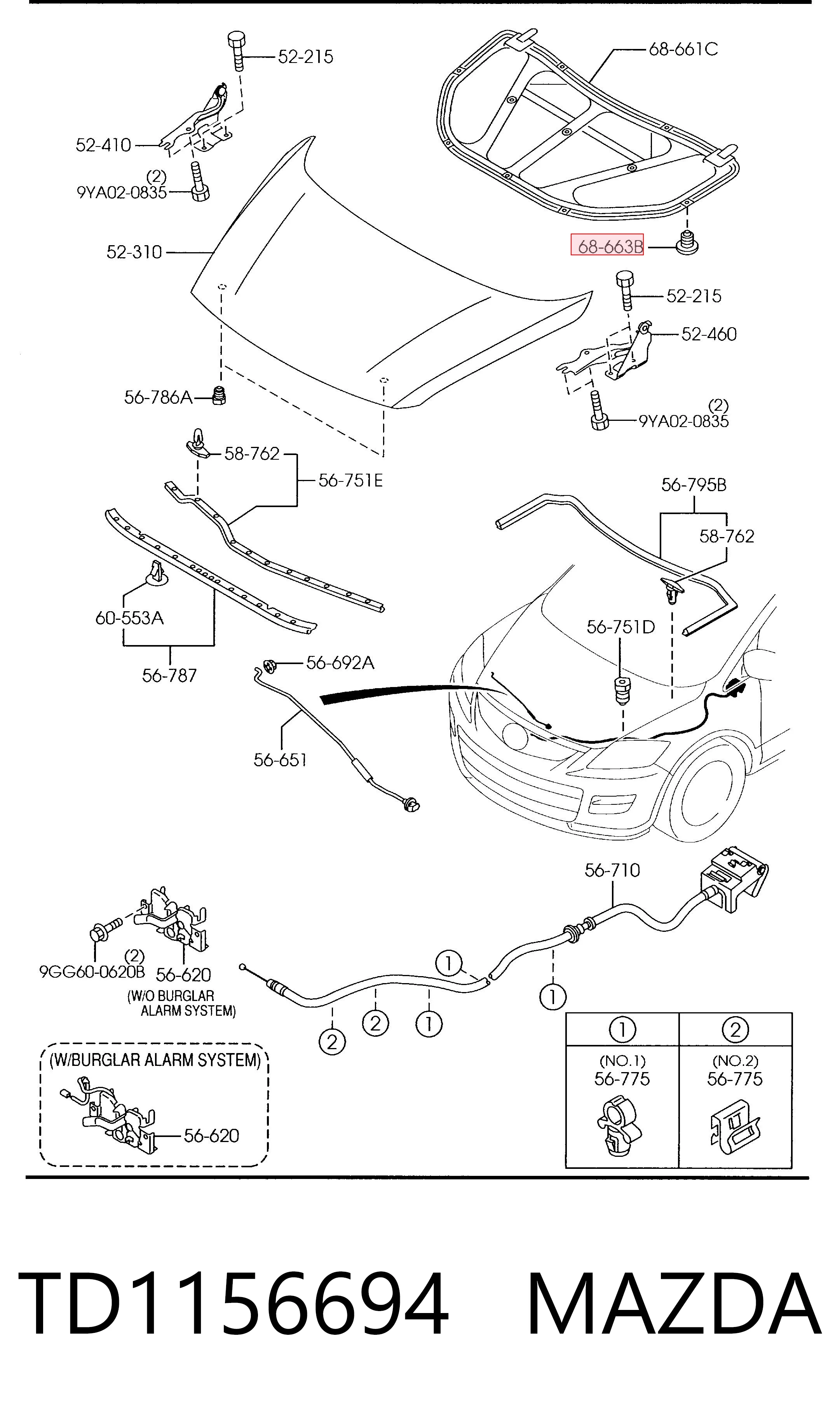 TD1156694 Mazda Пістон (кліп) утеплювача капота