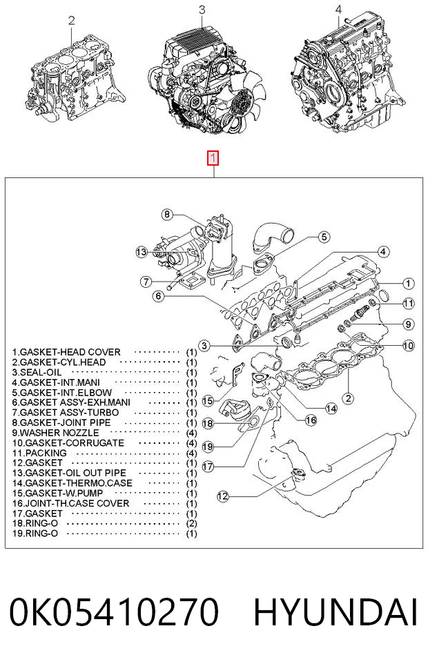 Комплект прокладок двигуна, повний KIA Sportage I позашляховик (K00) (1994 - 2004) ціна, від 96.52 USD