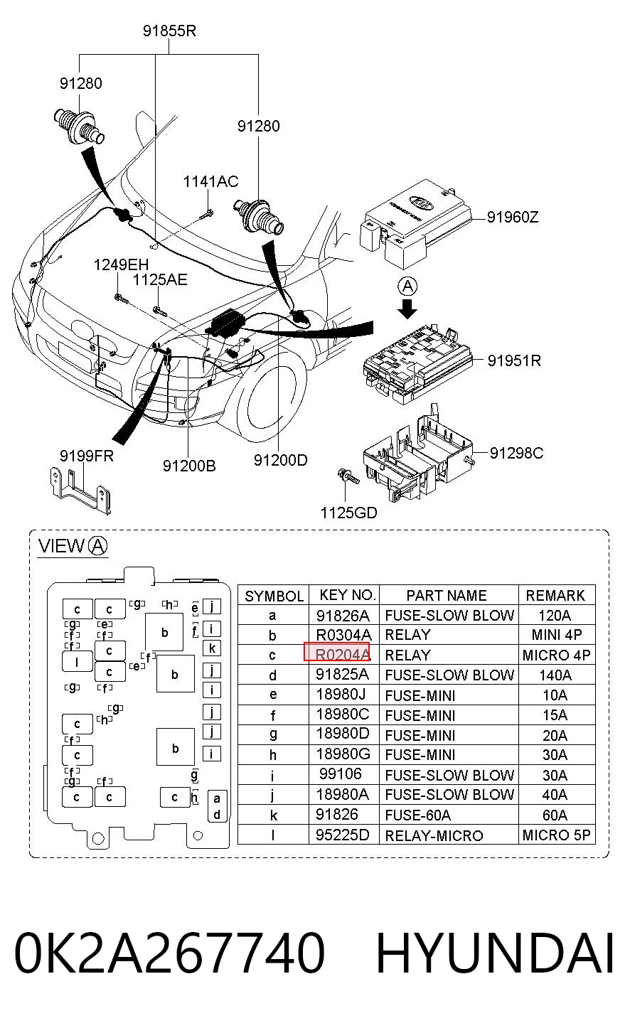 0K2A267740 Hyundai/Kia Блок запобіжників задній, салонний