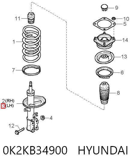 0K2KB34900 Hyundai/Kia Ліва передня стійка