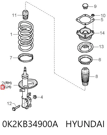 0K2KB34900A Hyundai/Kia Ліва передня стійка