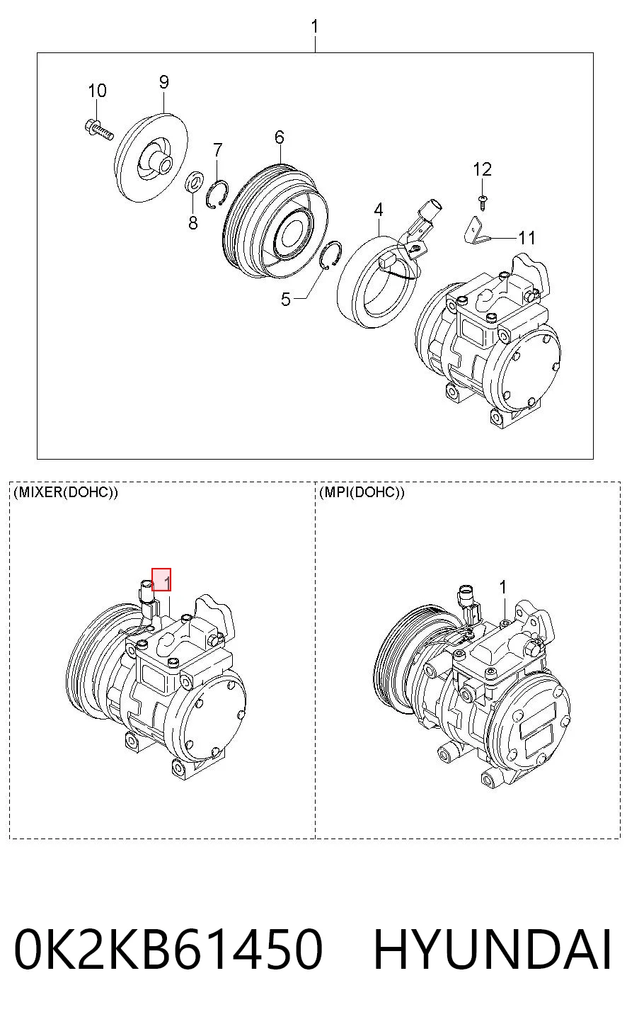 0K2KB61450 Hyundai/Kia Компресор холодоагенту