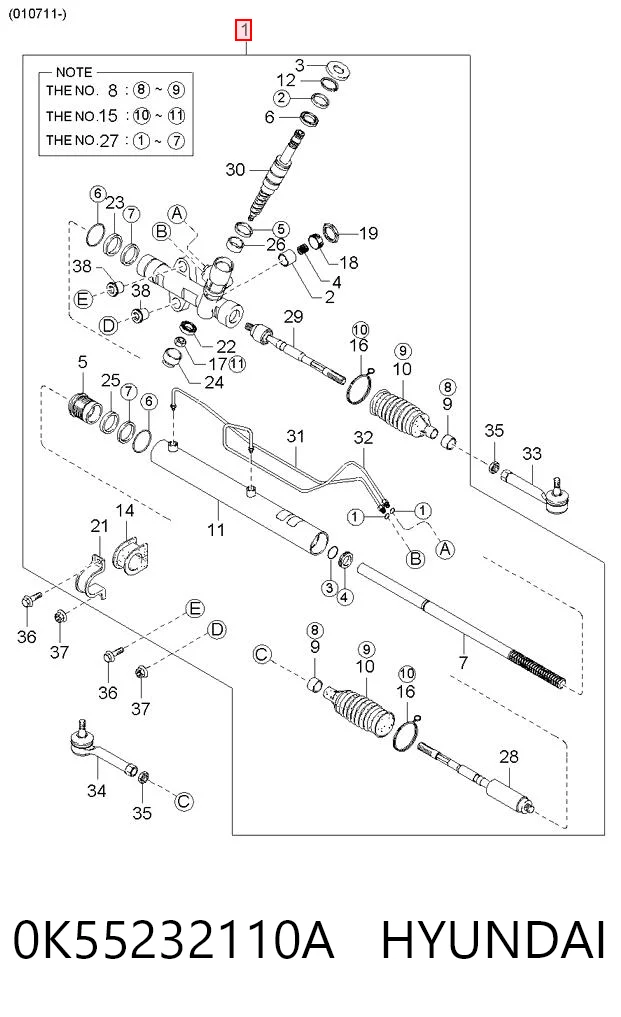 0K55232110A Hyundai/Kia Рейковий рульовий механізм