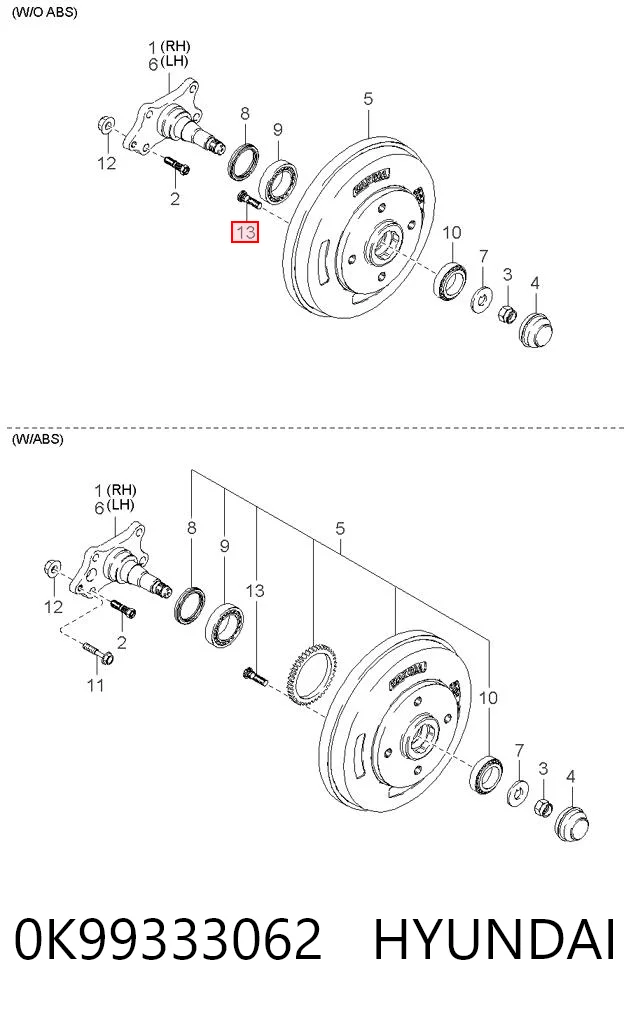 0K99333062 Hyundai/Kia Болт маточини