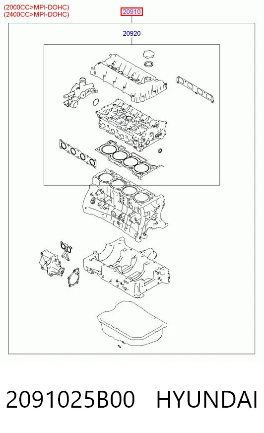 2091025B00 Hyundai/Kia Набір прокладок двигуна