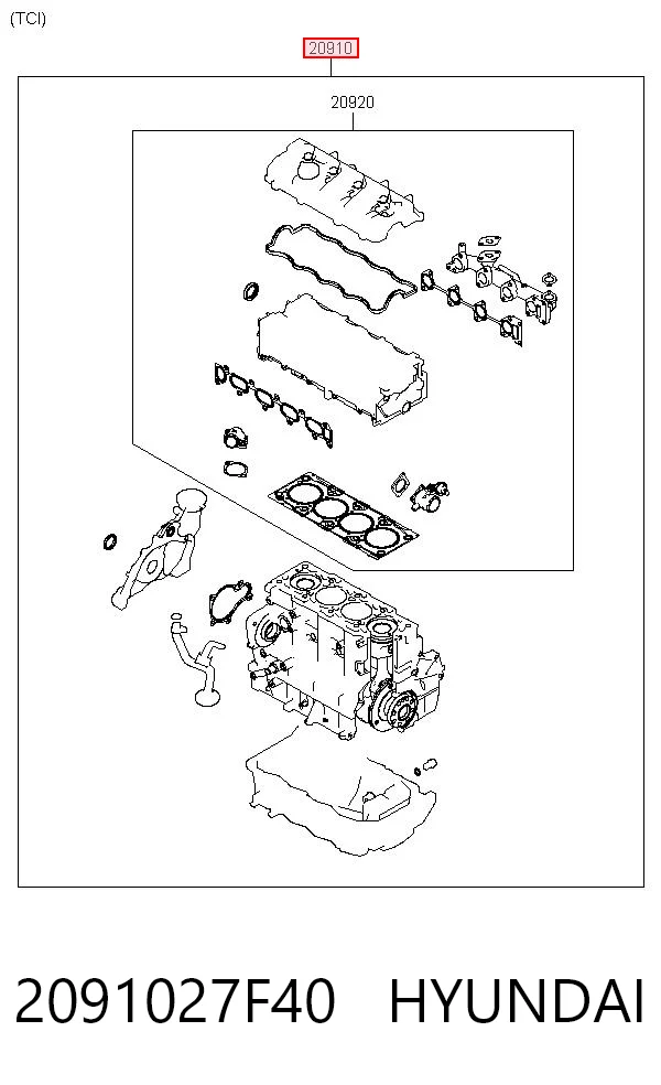 Комплект прокладок двигуна, повний Hyundai Santa Fe II позашляховик (CM) (2006 - 2012) ціна, від 62.07 USD