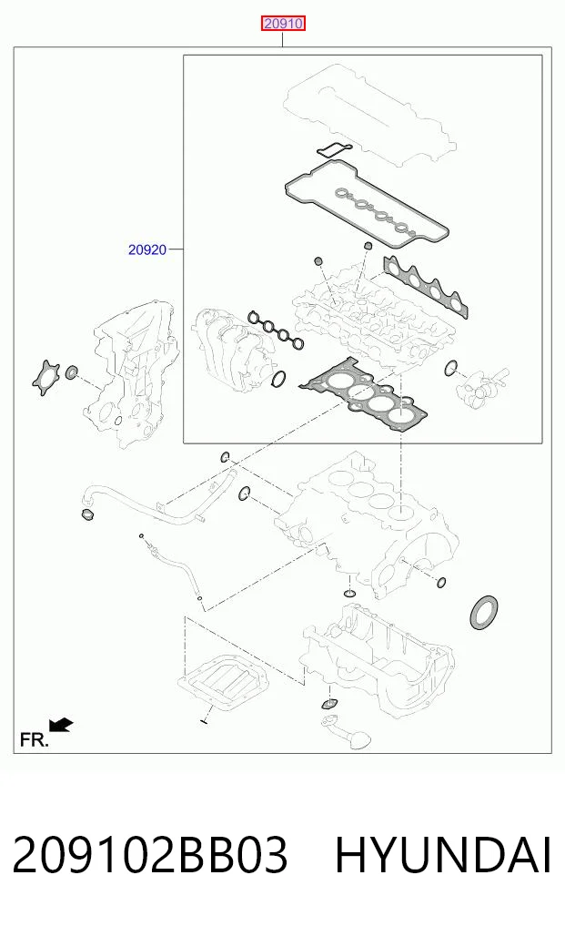 209102BB03 Hyundai/Kia Набір прокладок двигуна