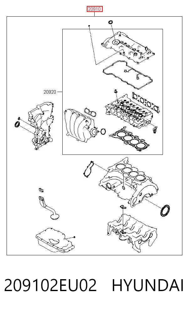 209102EU02 Hyundai/Kia Набір прокладок двигуна