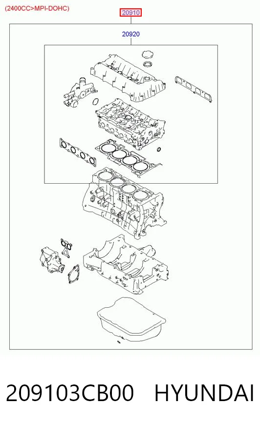 209103CB00 Hyundai/Kia Набір прокладок двигуна