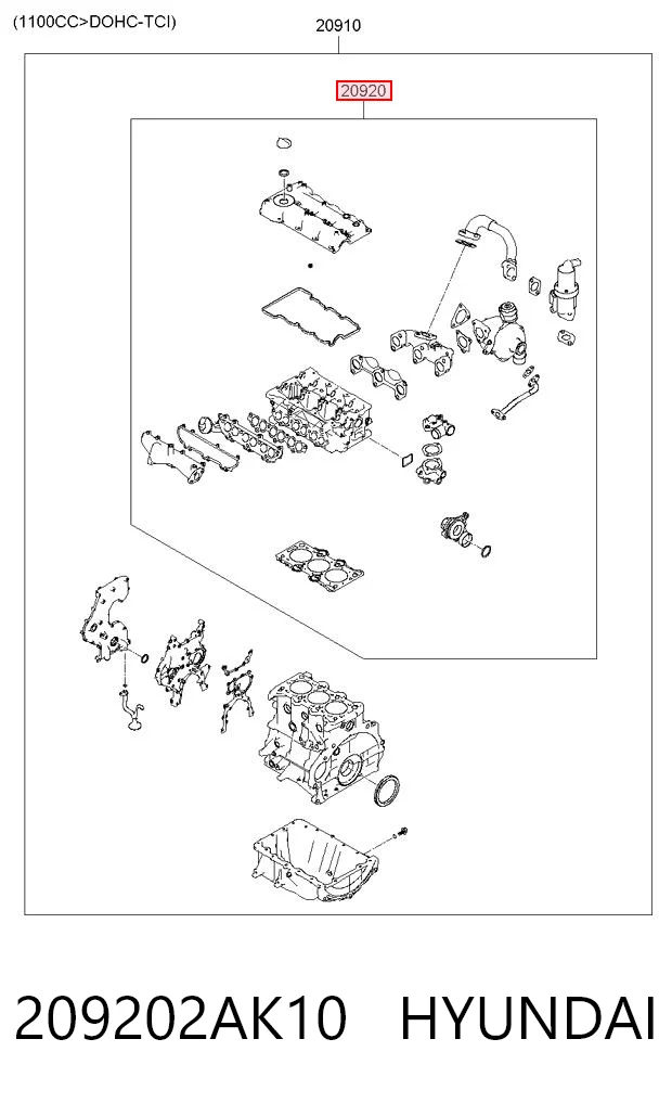 PFAM119U Parts-Mall Комплект прокладок двигуна, верхній