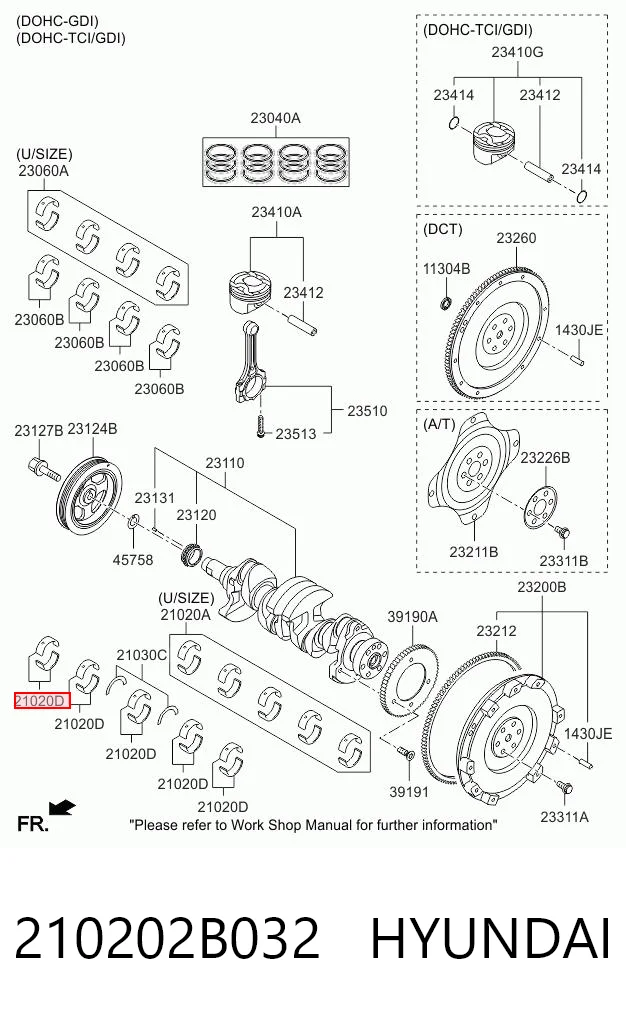 210202B032 Hyundai/Kia Вкладиші колінвала, корінні, комплект, стандарт (STD)