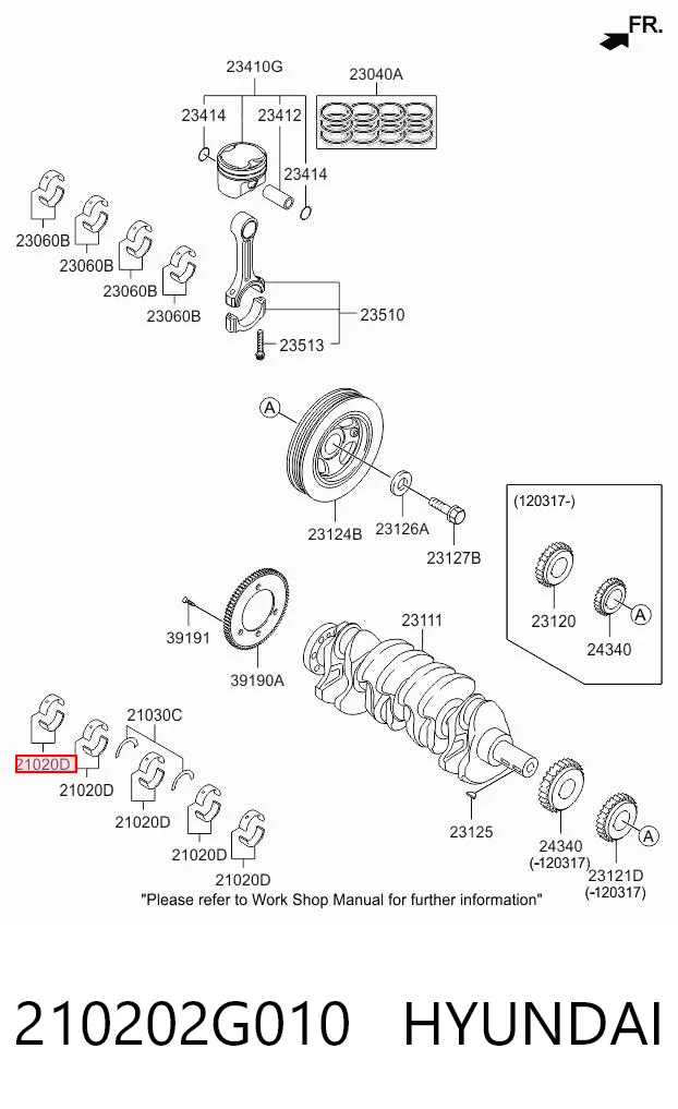 210202G010 Hyundai/Kia Вкладиші колінвала, корінні, комплект, стандарт (STD)