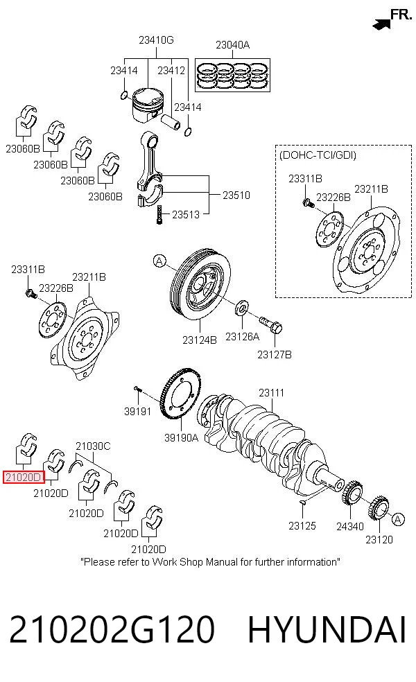 210202G120 Hyundai/Kia Вкладиші коленвала, корінні, комплект, стандарт (STD)