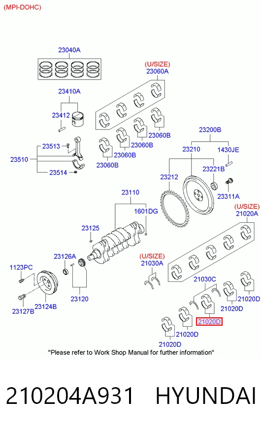 Вкладиші колінвала, корінні, комплект, стандарт (STD) 210204A920 TDC